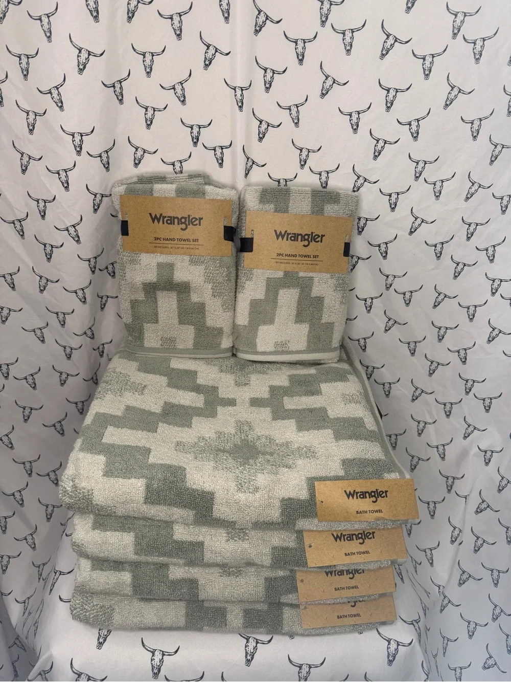Wrangler Green Geometric Bath Towel Set